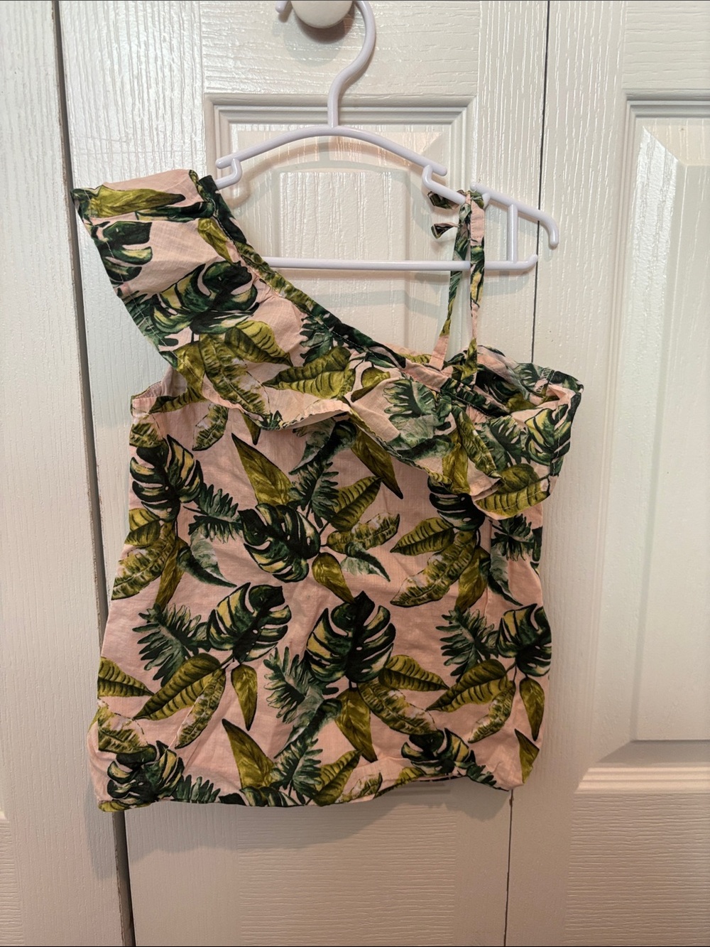 Janie and Jack Pink One-Shoulder Tropical Leaf Camisole